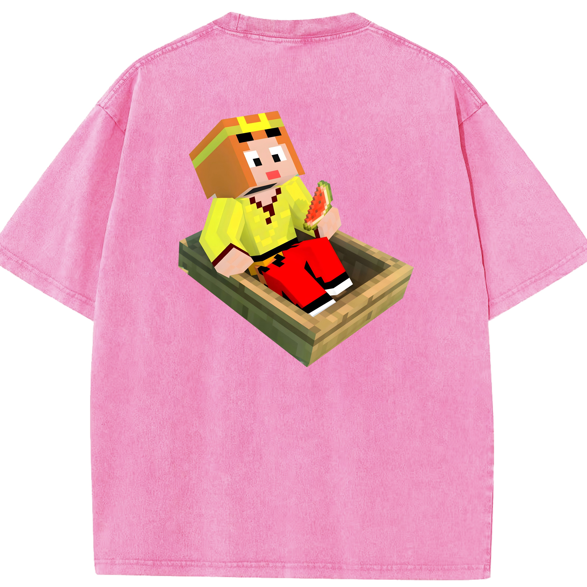 （画像用） マインクラフト ブロックの世界 Minecraft MC Block world 綿100% ヴィンテージ風 半袖Tシャツ（背面プリント）